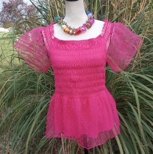 Marc New York Andrew Marc Hot Pink Tulle Puffy Short Sleeve Top Size Medium